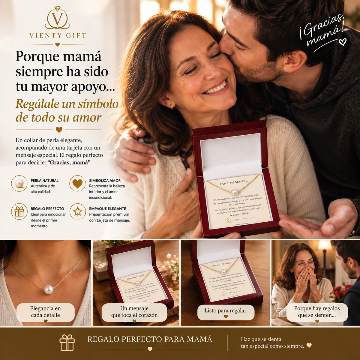 Collar con Perla para Mamá ❤️ – Un Regalo que Dice Todo lo que Sientes
