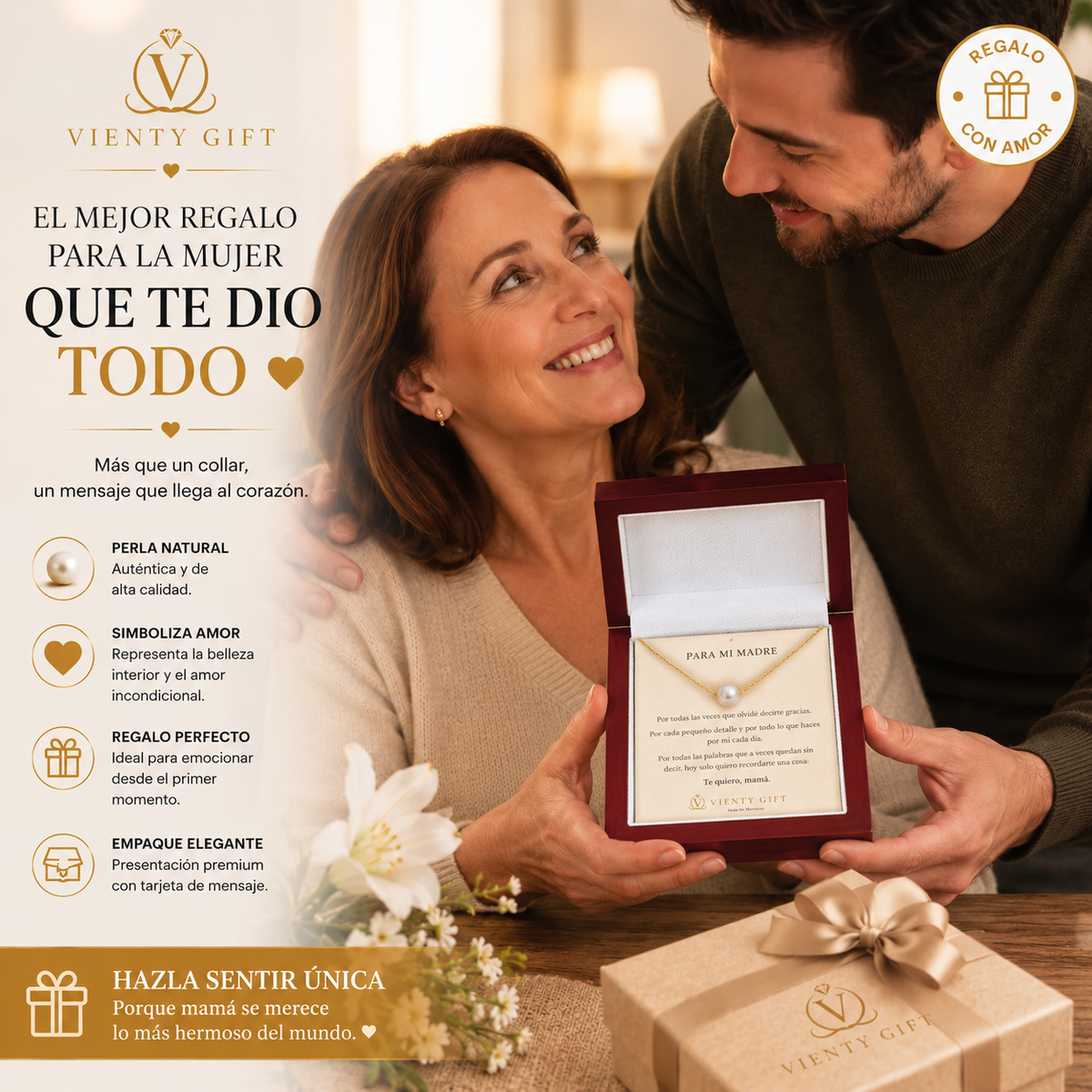 Collar con Perla para Mamá ❤️ – Un Regalo que Dice Todo lo que Sientes